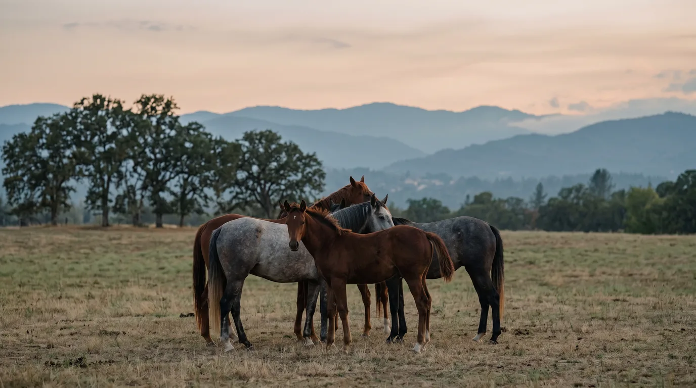 Chevaux en liberté, Écurie des Grillères, Rhône